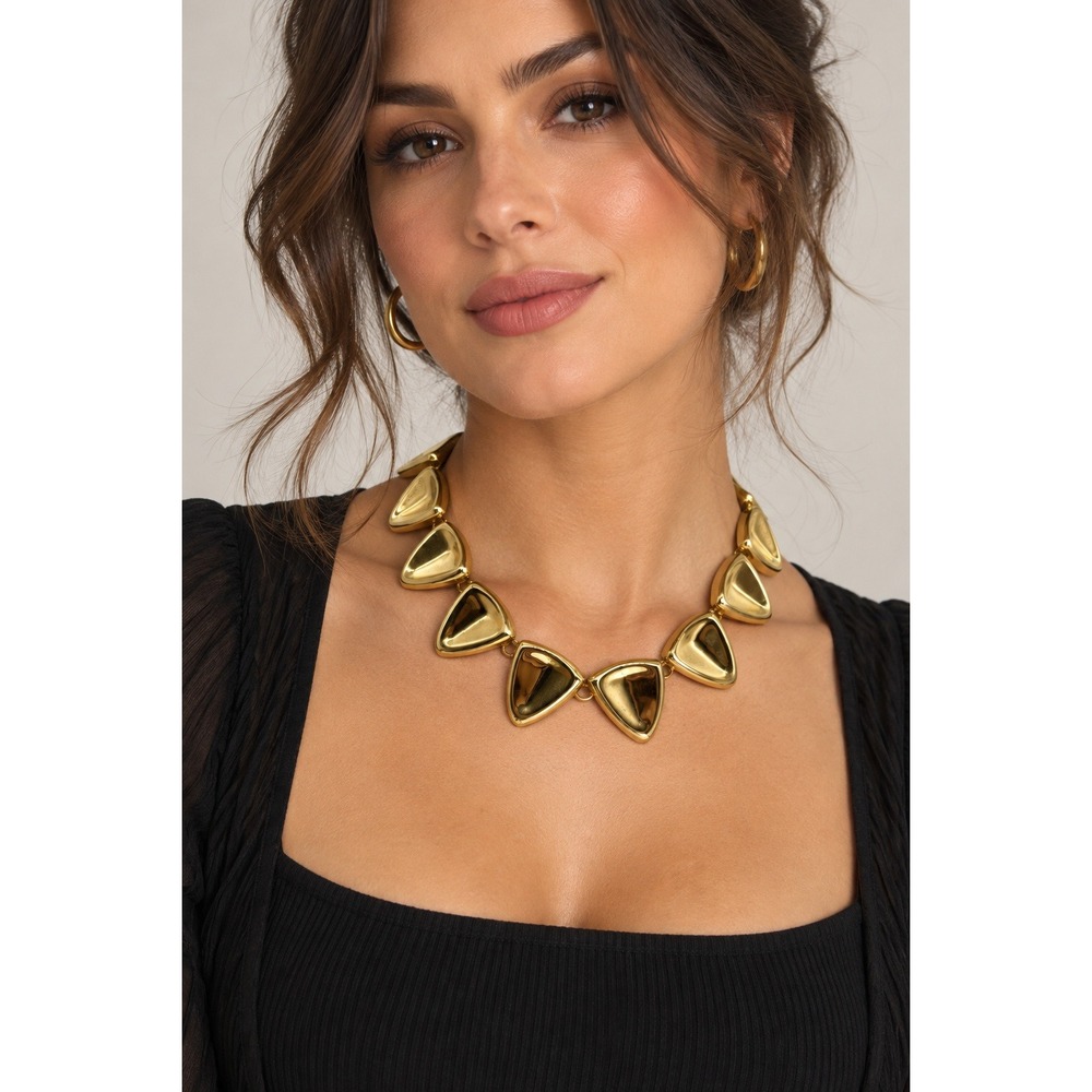 Gold Bib Choker Necklace Boho Artsy Eclectic Modernist Statement Jewelry